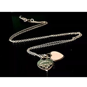 Tiffany & co Mini Double  ❤️ tag necklace pink